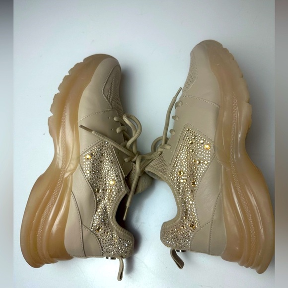 Steven Madden Beige Rhinestone Celtine Chunky Platform Sneakers *11 FIT LIKE 10* - Picture 5 of 16